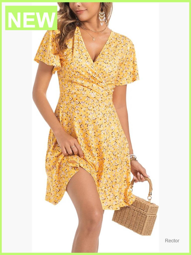 3pc Women's Summer Floral Wrap Midi Dress Set A-Line V-Neck Short Sleeve